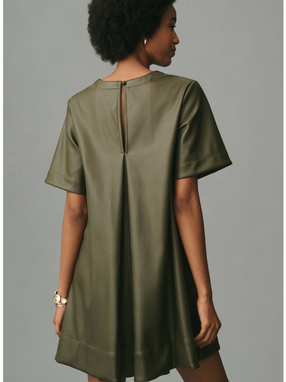Maeve Olive Green Faux-Leather Mini Dress - Picture 2 of 4